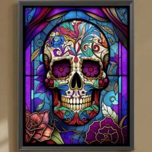 Purple Stained Glass Sugar Skull - Diamond Canvas Kit